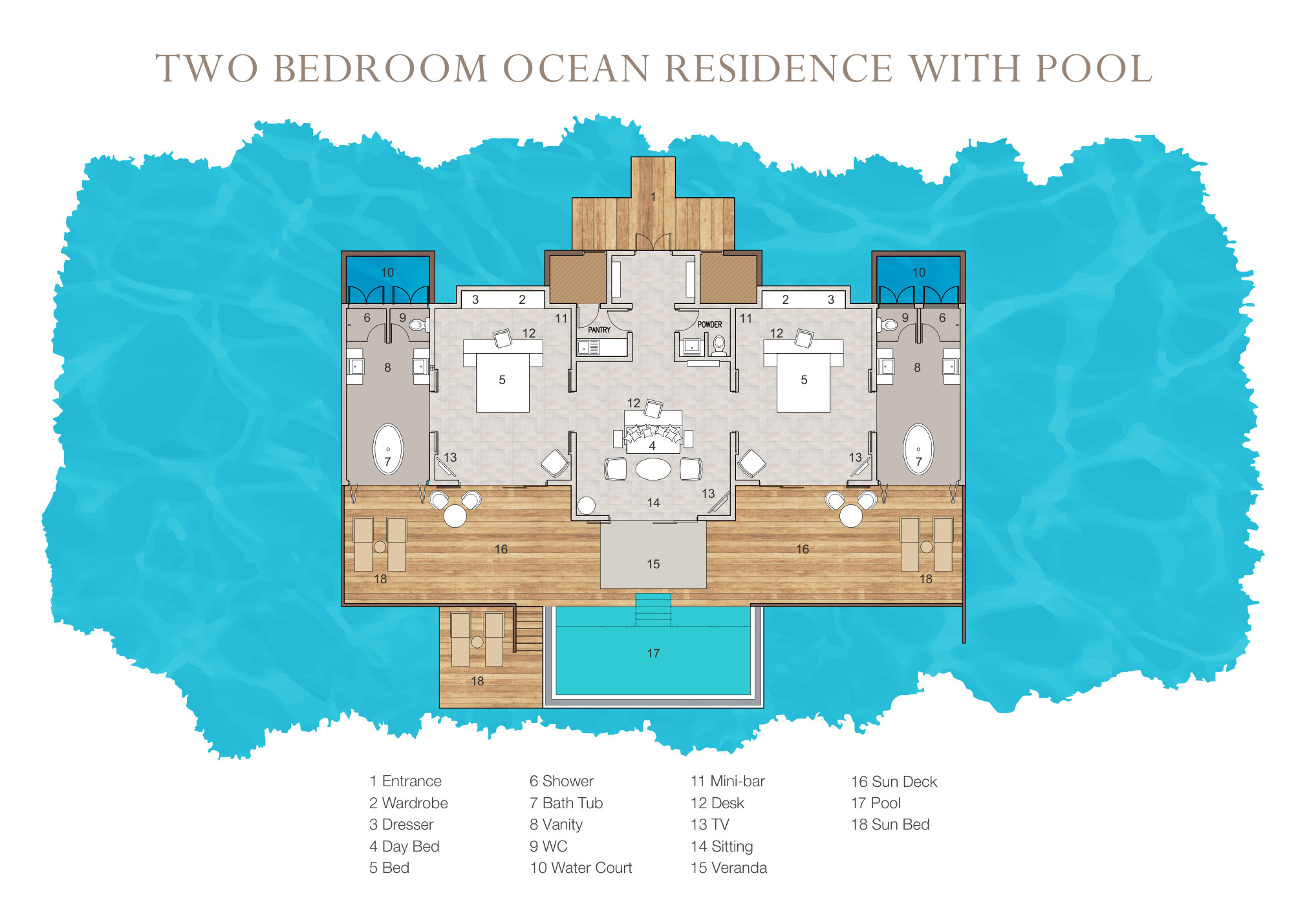 Two Bedroom Ocean Residence with Pool floor plan